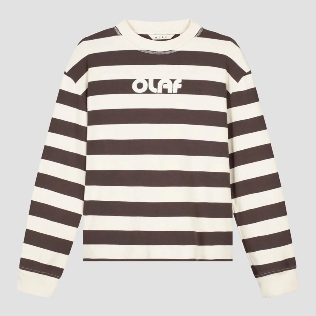STRIPED RIB RETRO LOGO CREWNECK