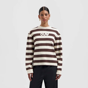 STRIPED RIB RETRO LOGO CREWNECK